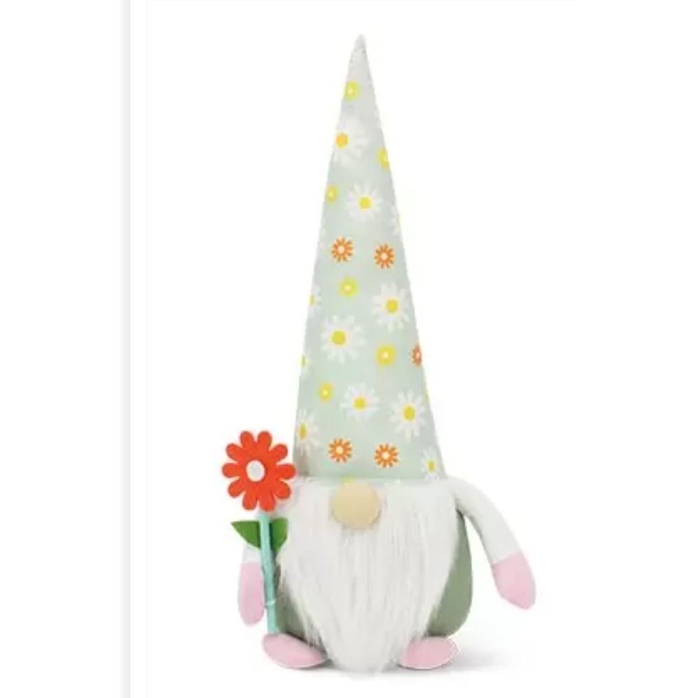 New! Springime Easter Decorative Gnome with Orange Flower! Adorable!